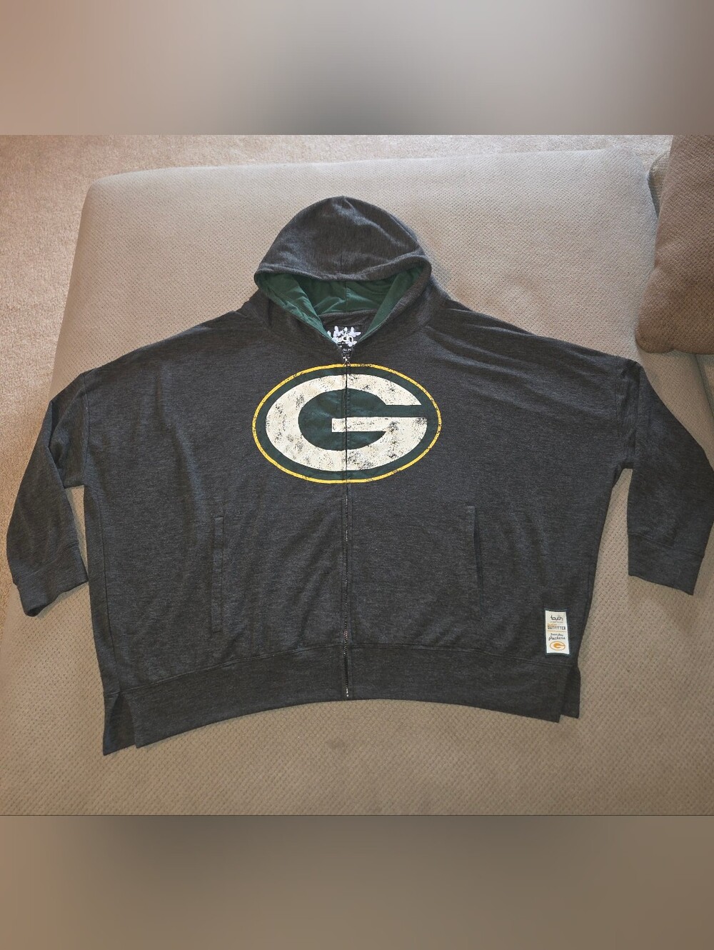 Touch by Alyssa Milano Green Bay Packers Full Zip Hoodie Charcoal Gray